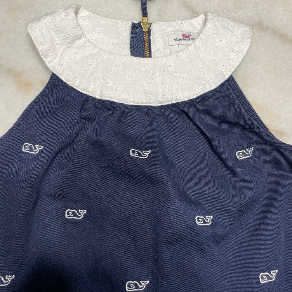 Vineyard Vines Whale Embroidered Shift Dress Weyelet Trim